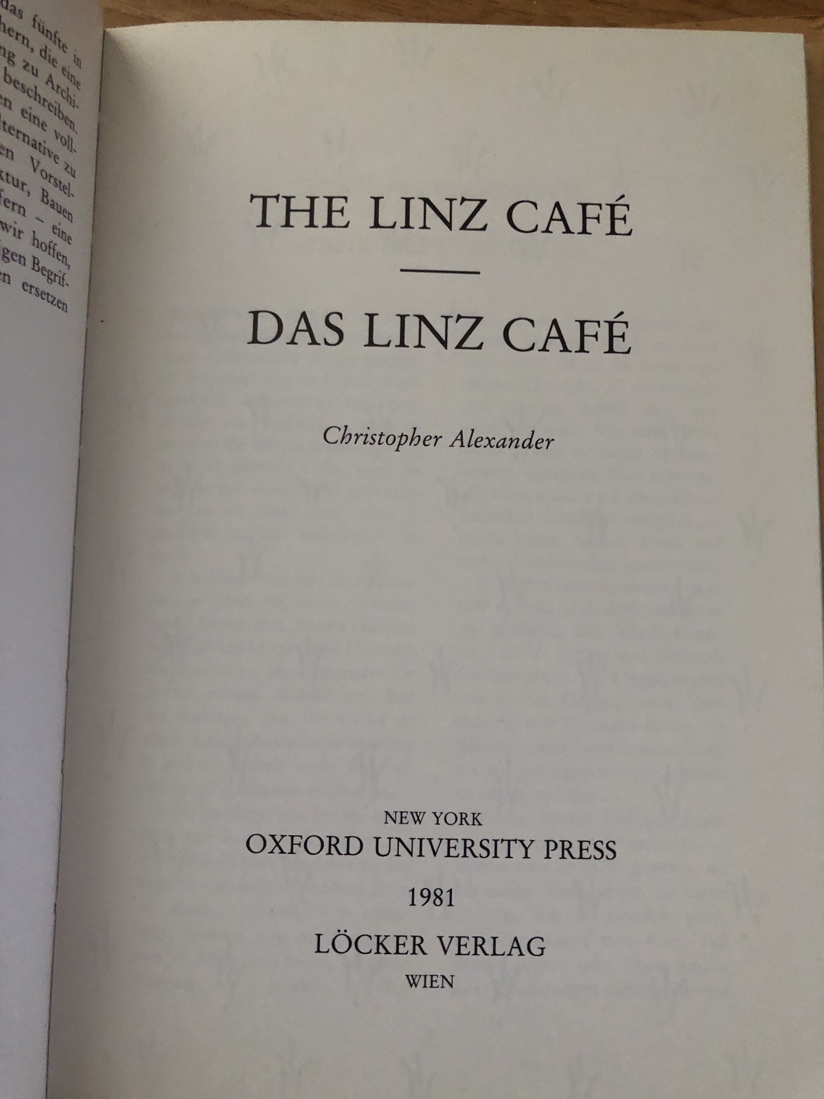 The Linz Cafe / Das Linz Cafe Christopher Alexander HC/DJ 1981