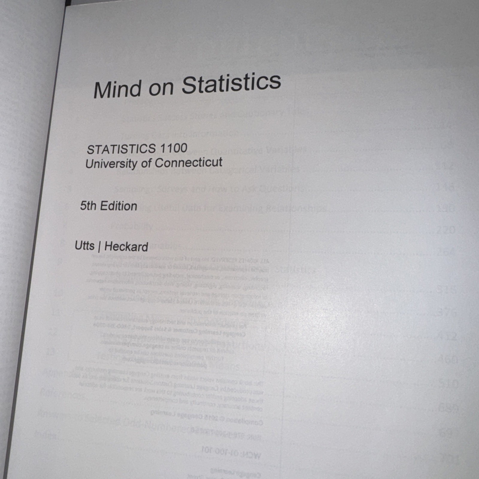 Mind on Statistics 1100 by Heckard & Utts 5th Ed. 2015 Softcover UConn Edition