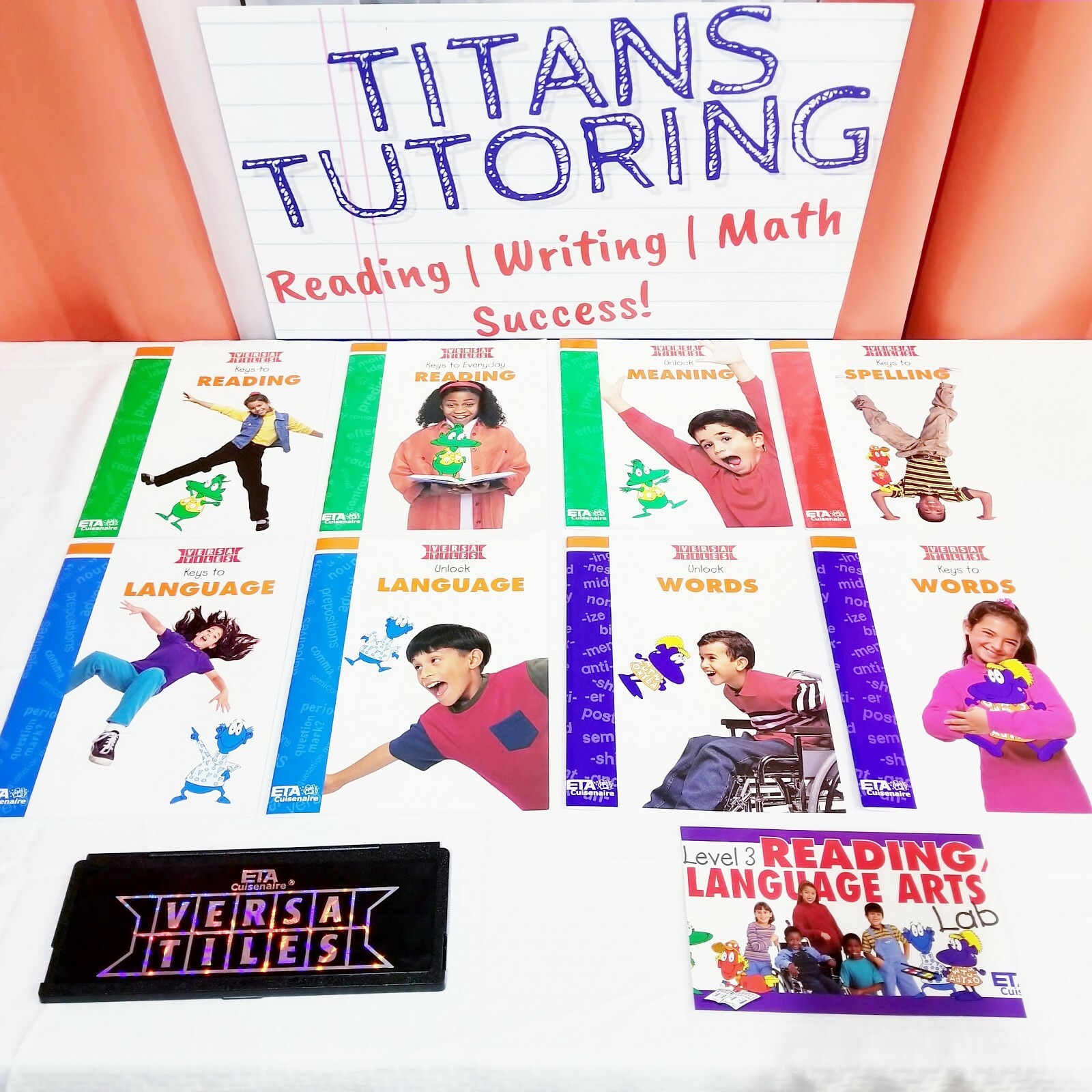 Level 3 Reading & Language Arts Lab Versa Tiles Kit + 8 Books 3rd Grade Children