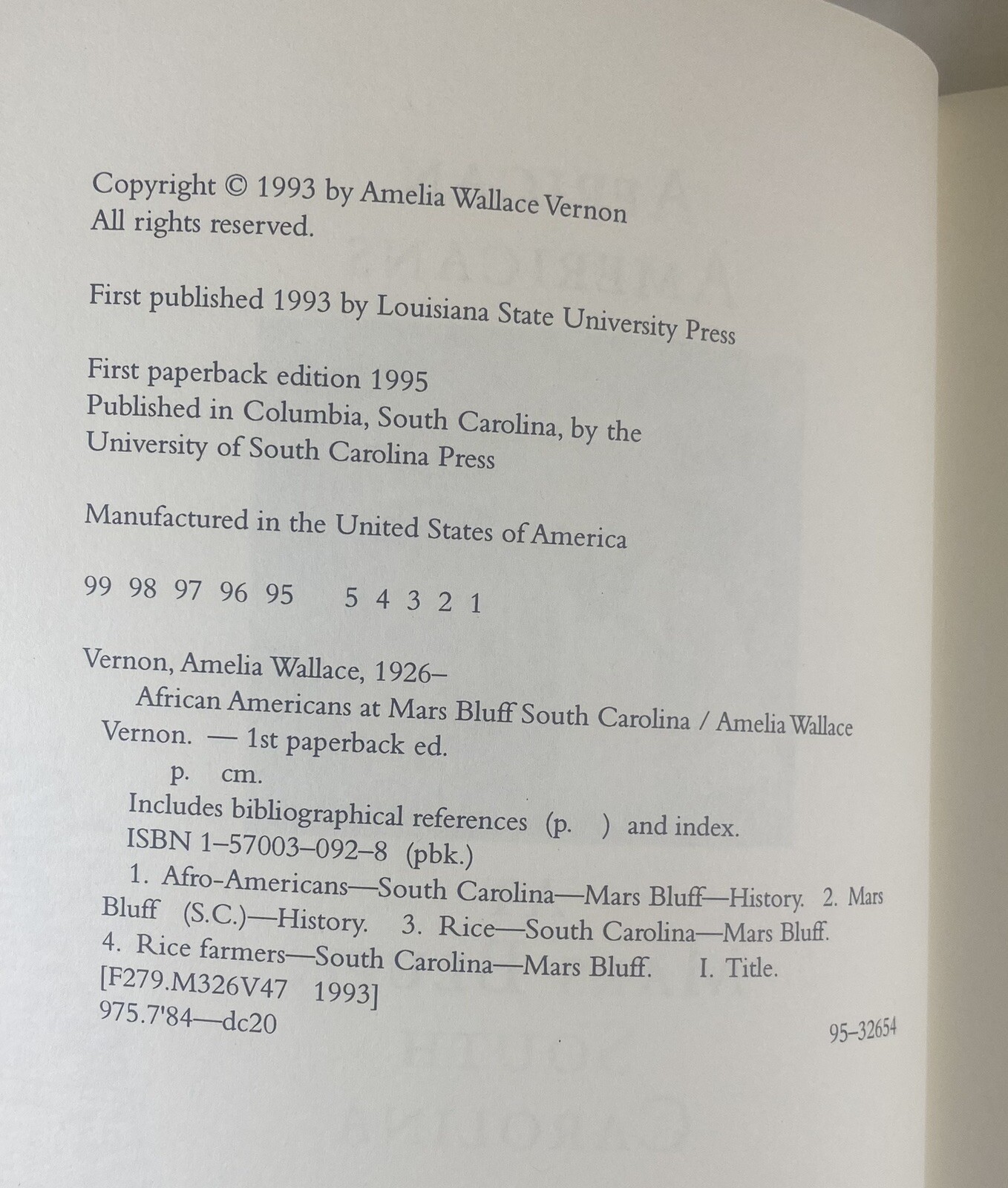 African American at Mars Bluff, South Carolina Softcover Ex Library Book