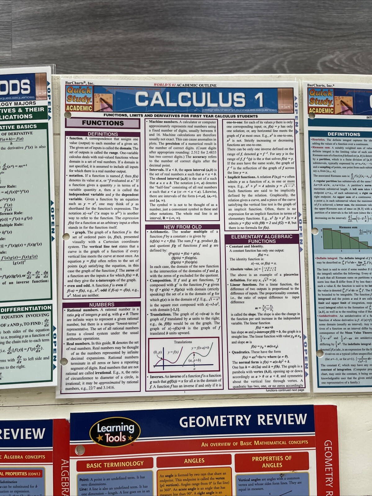 Lot 5 QuickStudy Laminated Reference Guide Caluculus & 2 Learning Tools Algebra