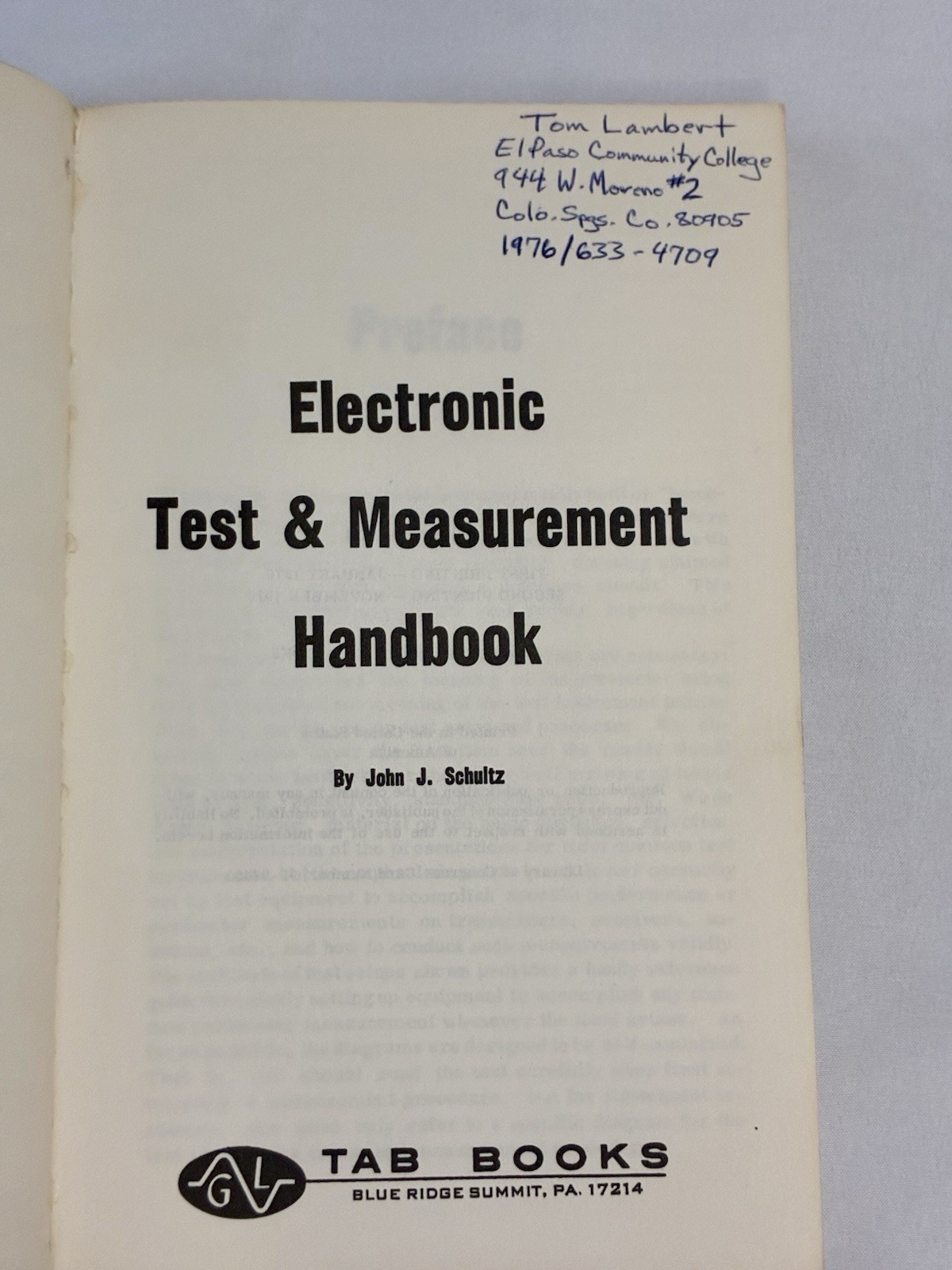 Electronic Test & Measurement Handbook John J Schultz 1970 First Edition TAB