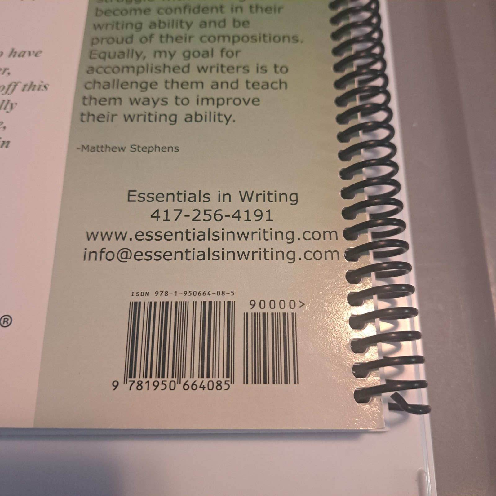 ESSENTIALS IN WRITING Level 9 Text book (spiral) & 3 DVDs Matthew Stephens 2021