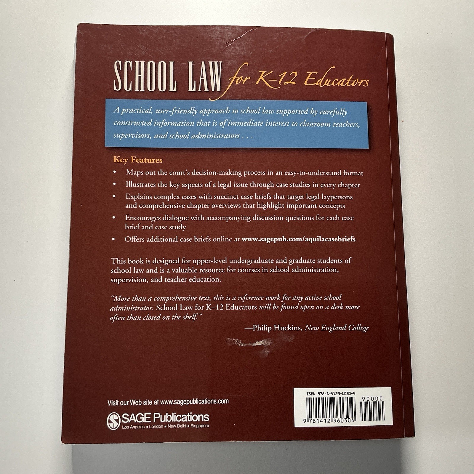 School Law for K-12 Educators: Concepts and Cases by Aquila, Frank D.
