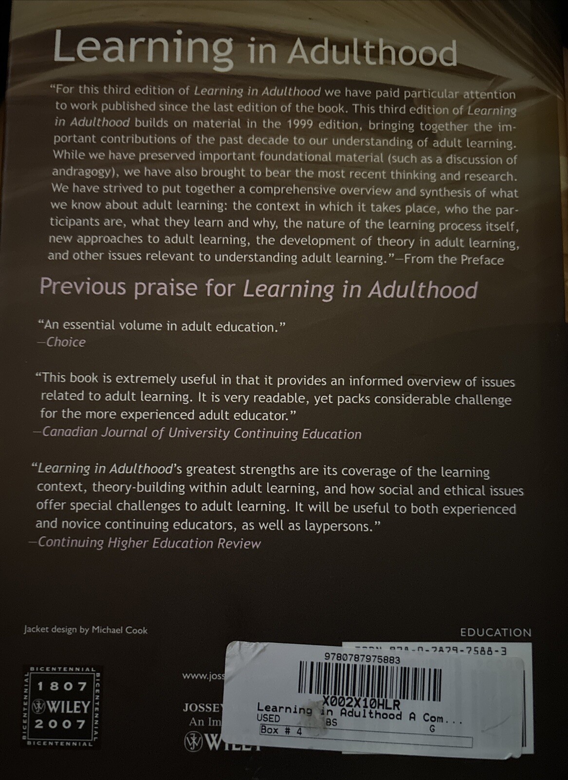Learning in Adulthood : A Comprehensive Guide 3rd Ed. by Dr Merriam ~ HRD ~ TD