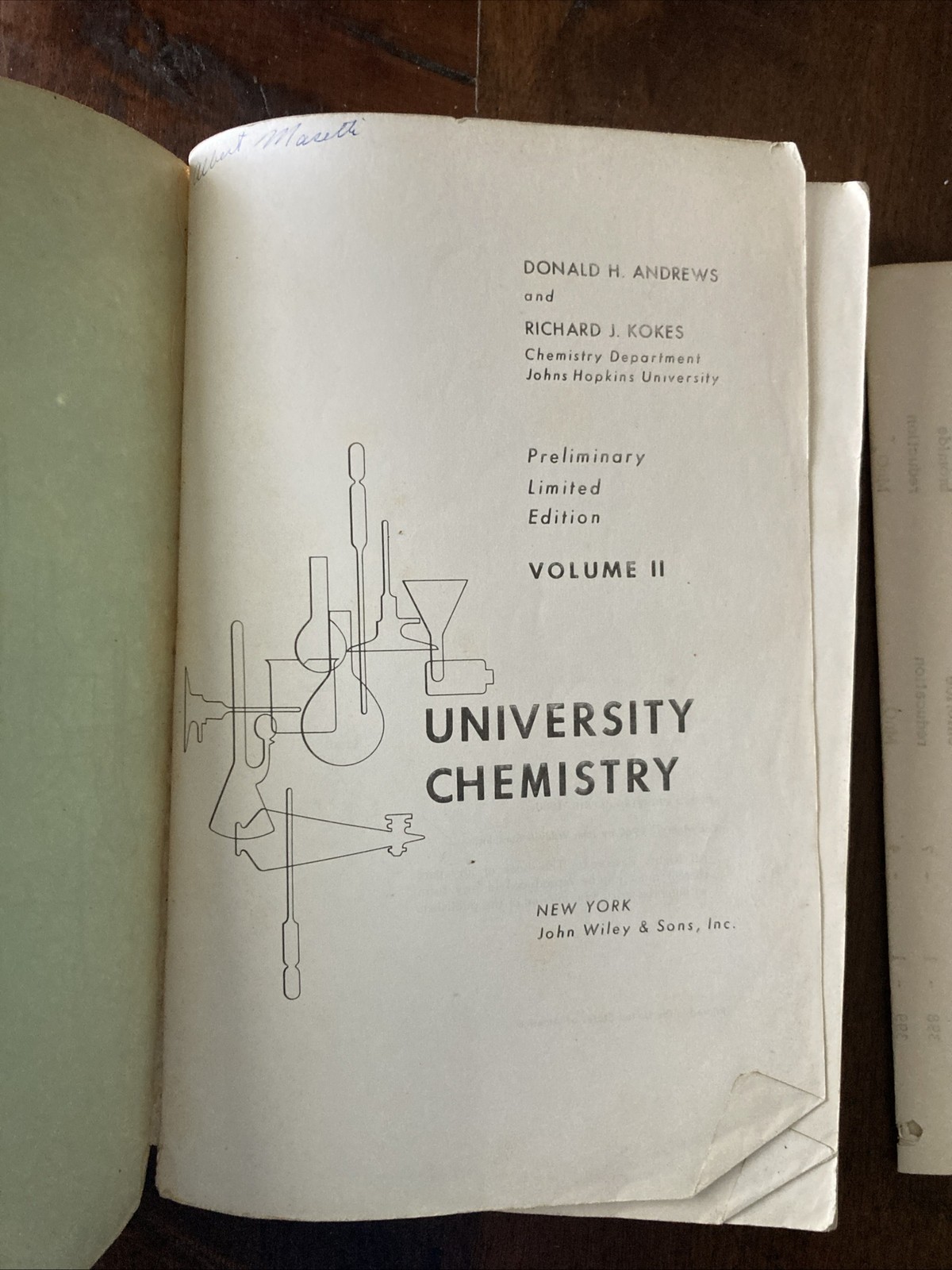 Johns Hopkins University Chemistry Manuals Volume 1 & 2 Circa 1960. See Pictures