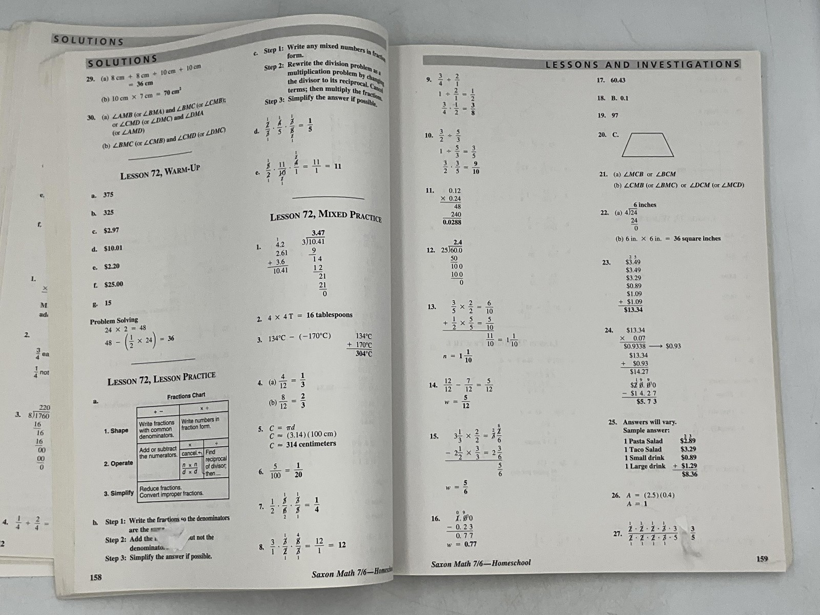 SAXON Math HOMESCHOOL 7/6 Solutions Manual By Stephen Hake Paperback 2005