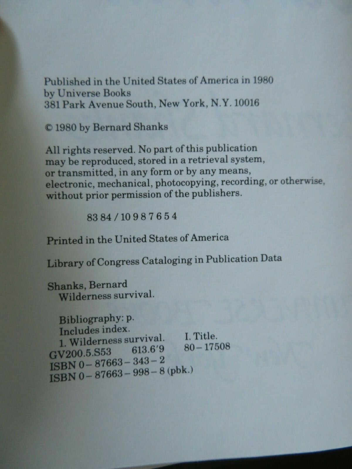 Wilderness Survival by Bernard Shanks 1980, Hardcover with Dust Jacket
