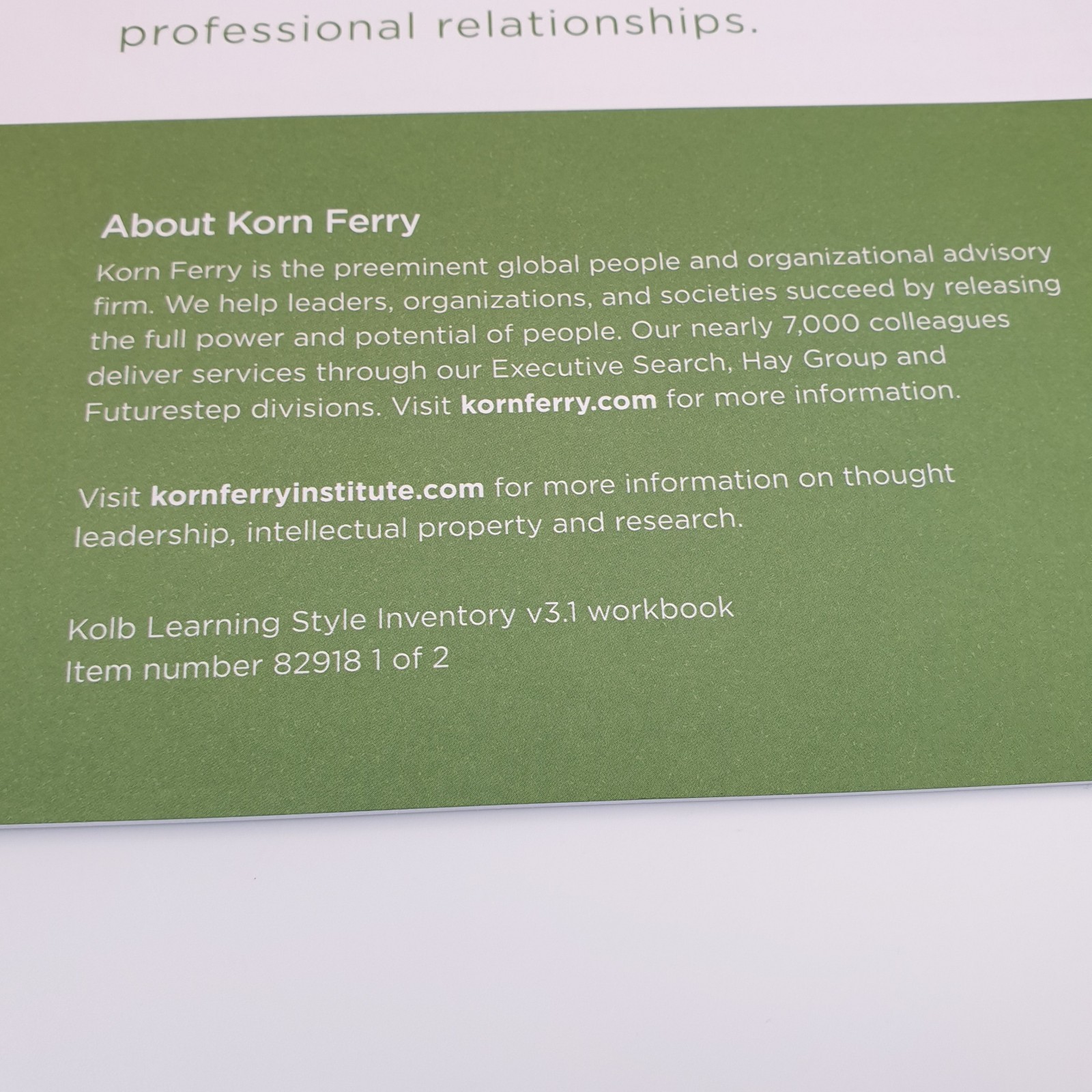 Kolb Learning Style Inventory Workbook Version 3.1 (Korn Ferry | Hay Group)