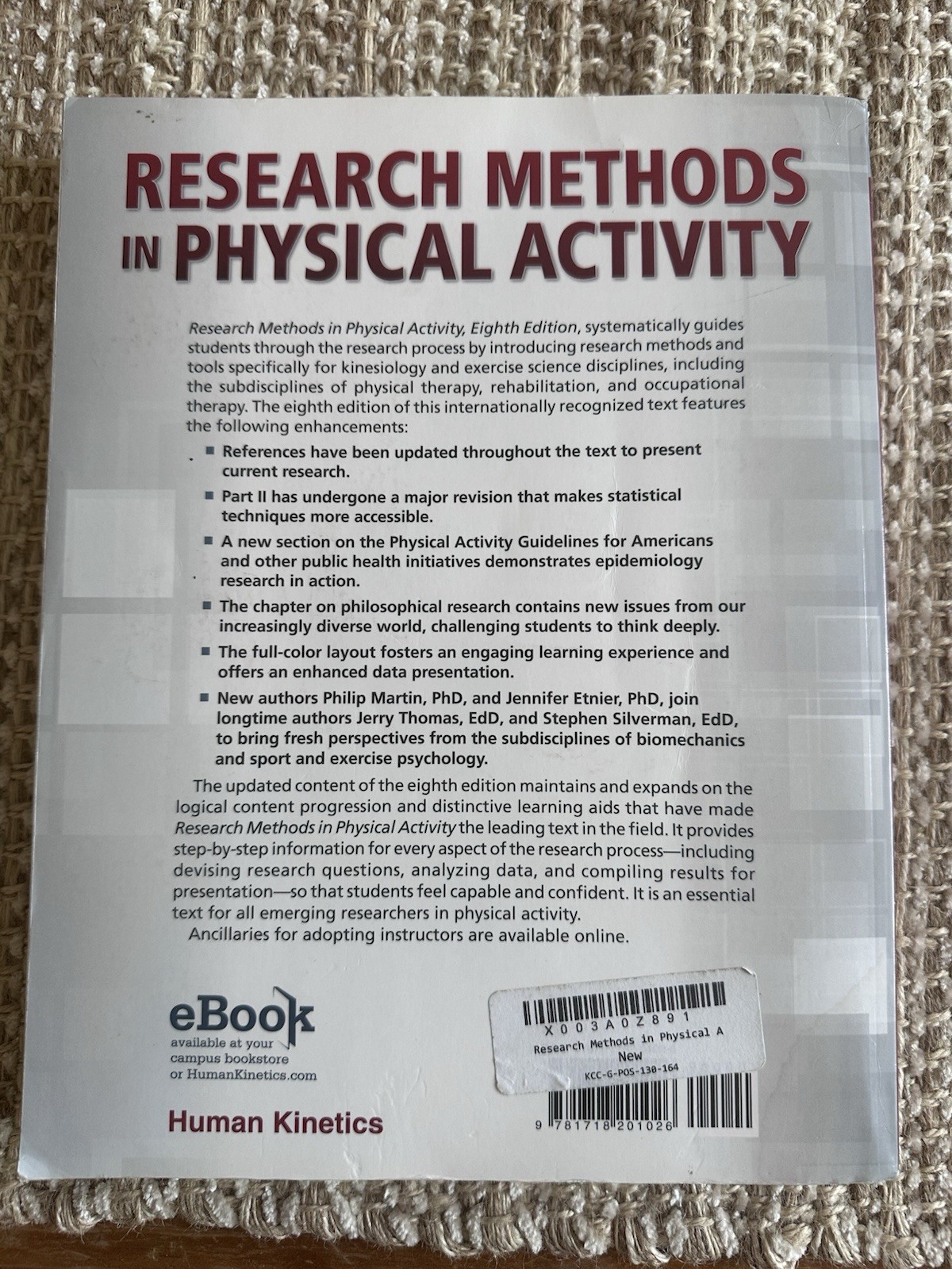 Human Kinetics Research Methods in Physical Activity 8th Ed Paperback Thomas