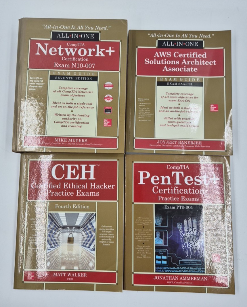 Lot of 4 All-In-One CompTIA Network Mike Meyers AWS Certified Sol CEH PenTest+