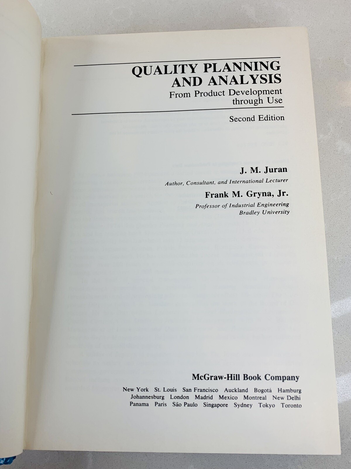 QUALITY PLANNING ANALYSIS for Product Development J M JURAN Frank GRYNA HC Book