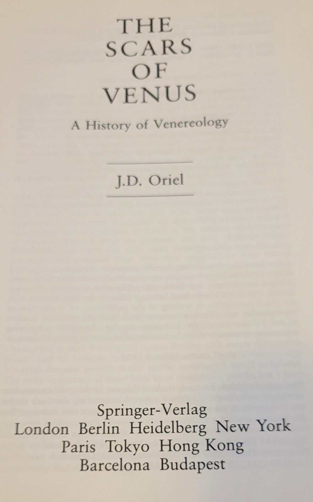 THE SCARS OF VENUS: A History of Venereology 1994 1st Edition ORIEL Rare HC BOOK