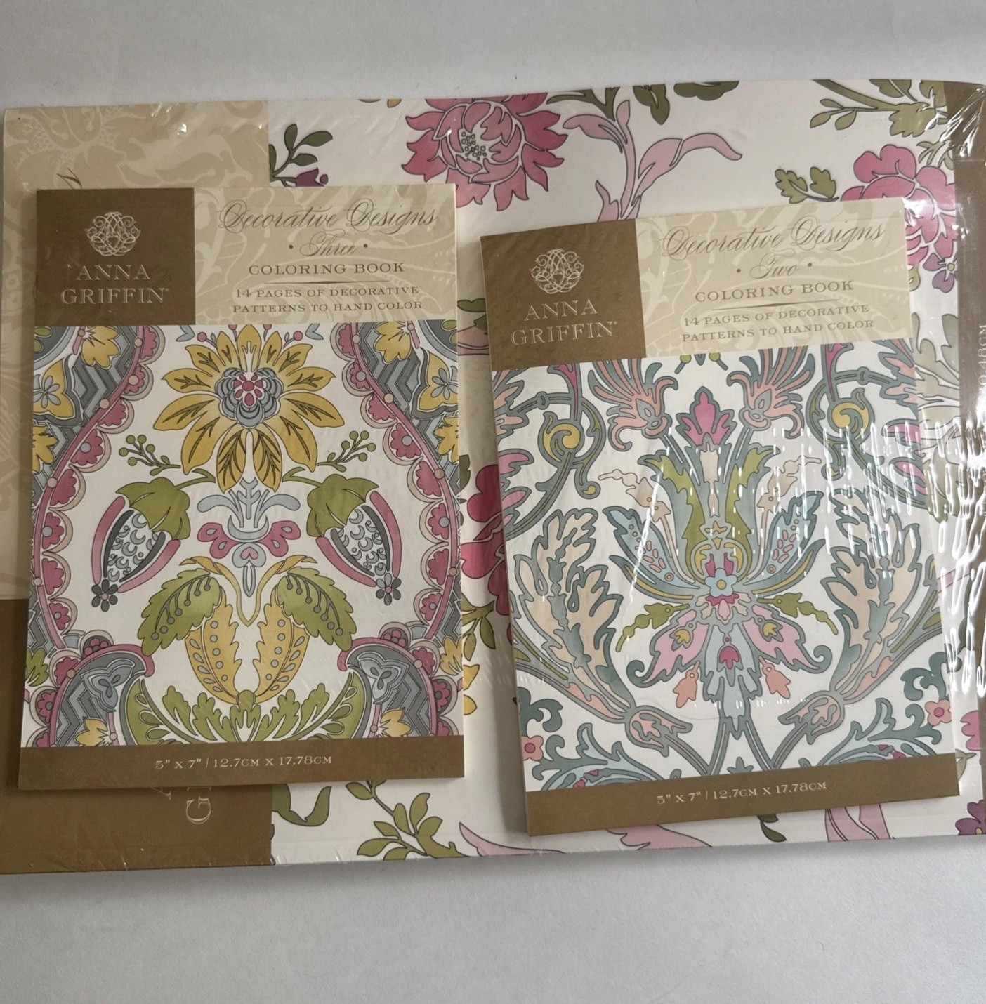 Anna Griffin DECORATIVE DESIGNS Adult COLORING BOOK One Two Three Gift Set NEW
