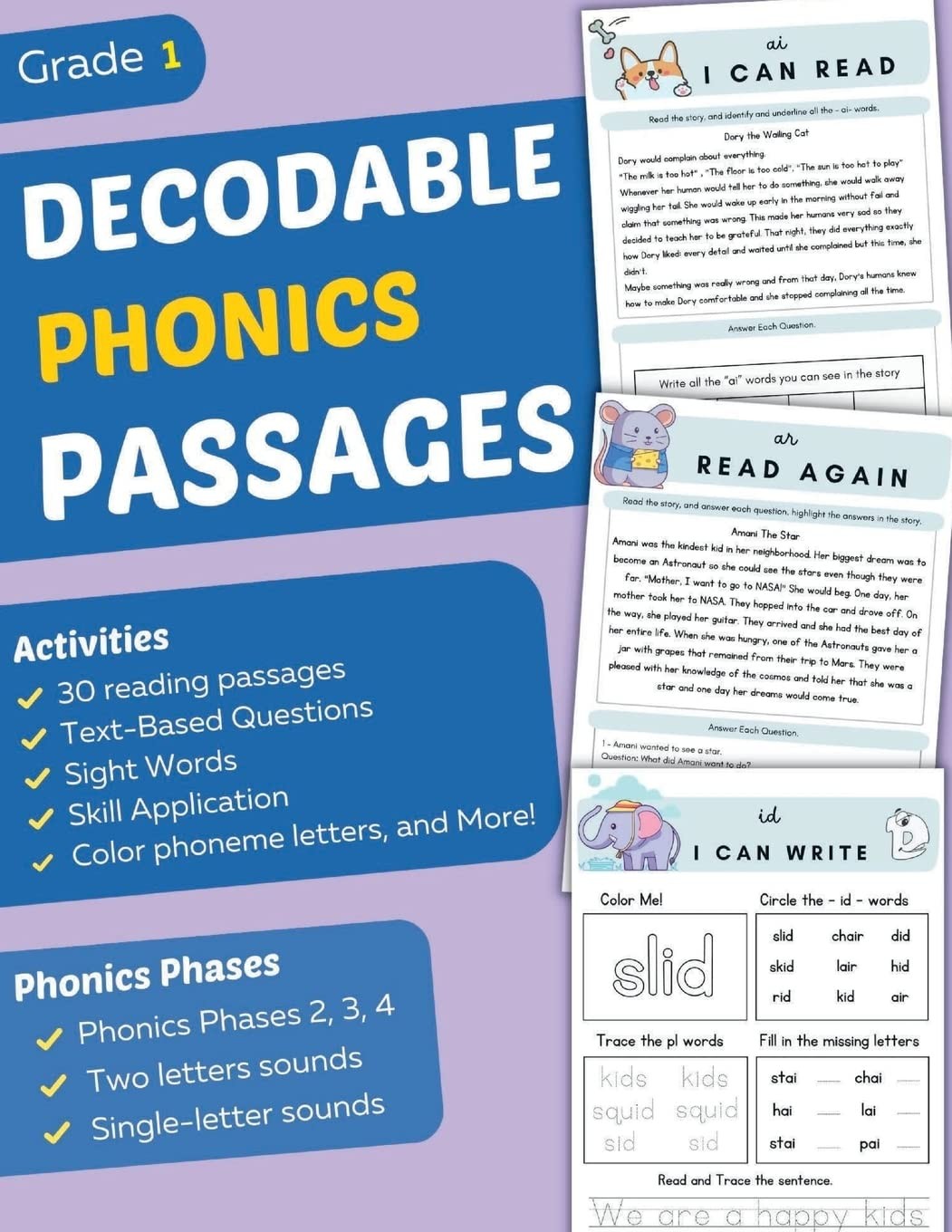 Decodable Phonics Passages Grade 1: Improve Reading and Comprehension Skills…