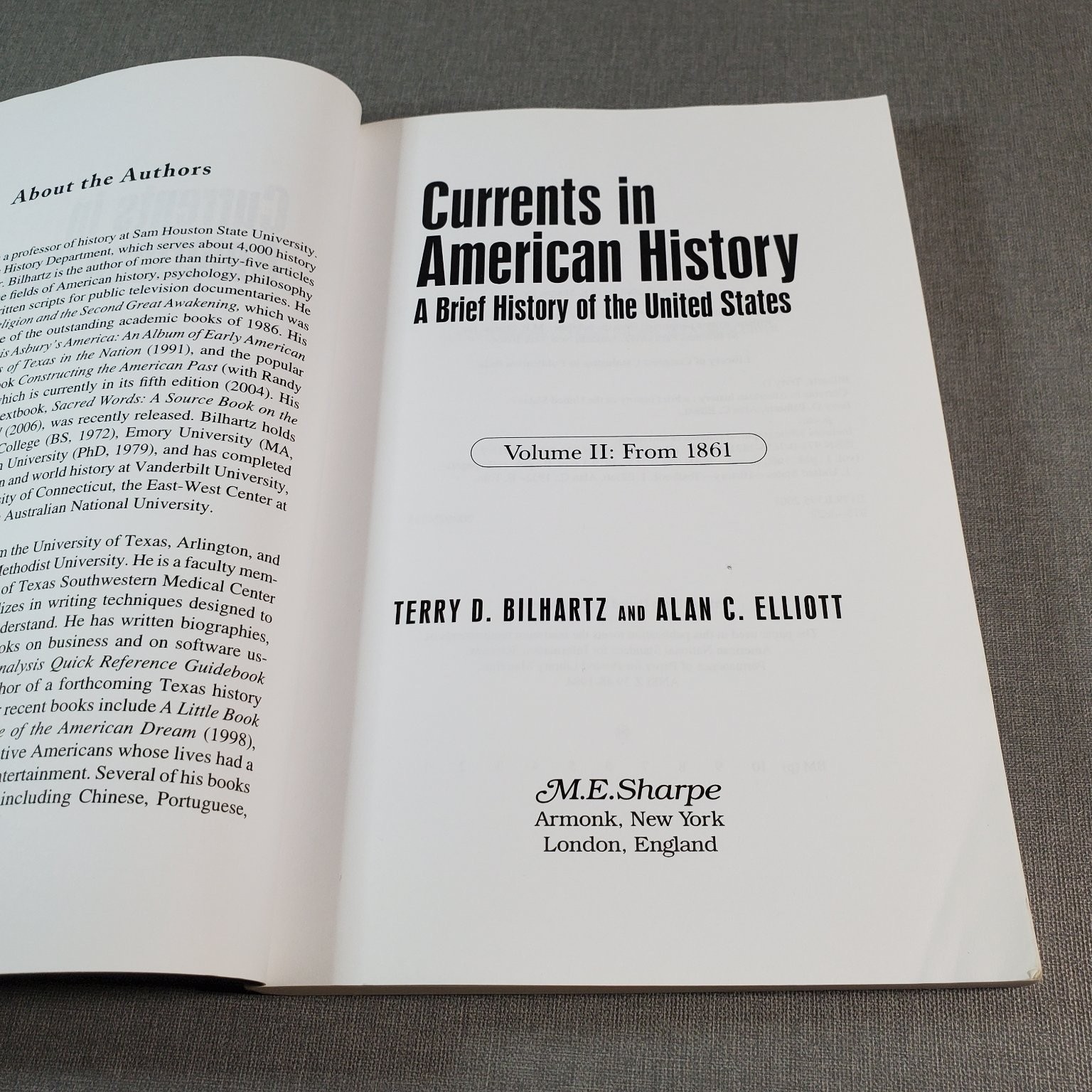 Currents in American History Volume 2 Bilhartz Elliott 2007 US History Textbook