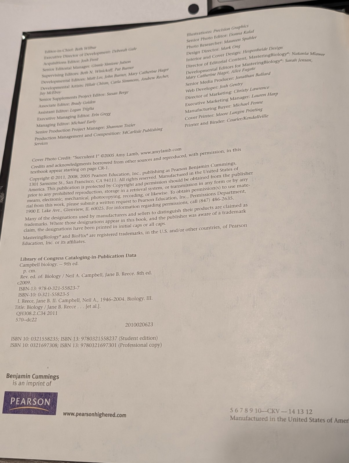 Campbell Biology – 9th Edition – ISBN: 978-0-321-55823-7 Hardcover