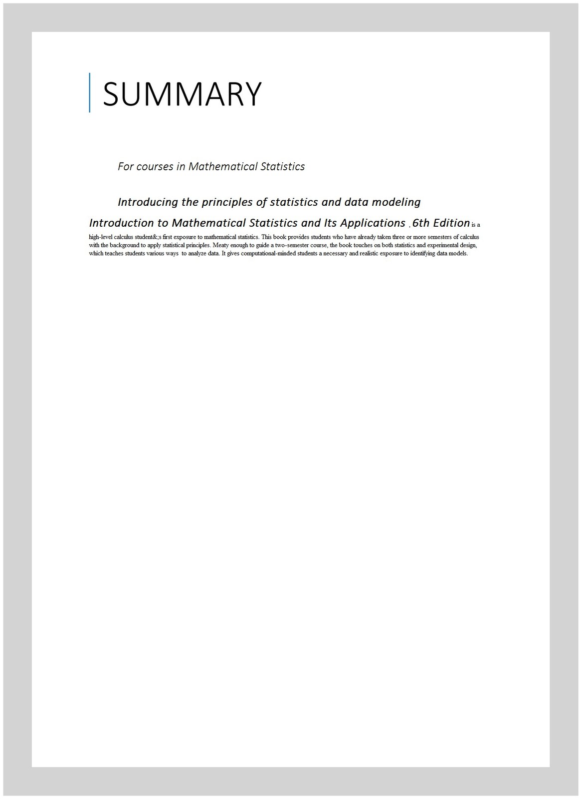 Introduction to Mathematical Statistics and Its Applications, Hardcover by La…