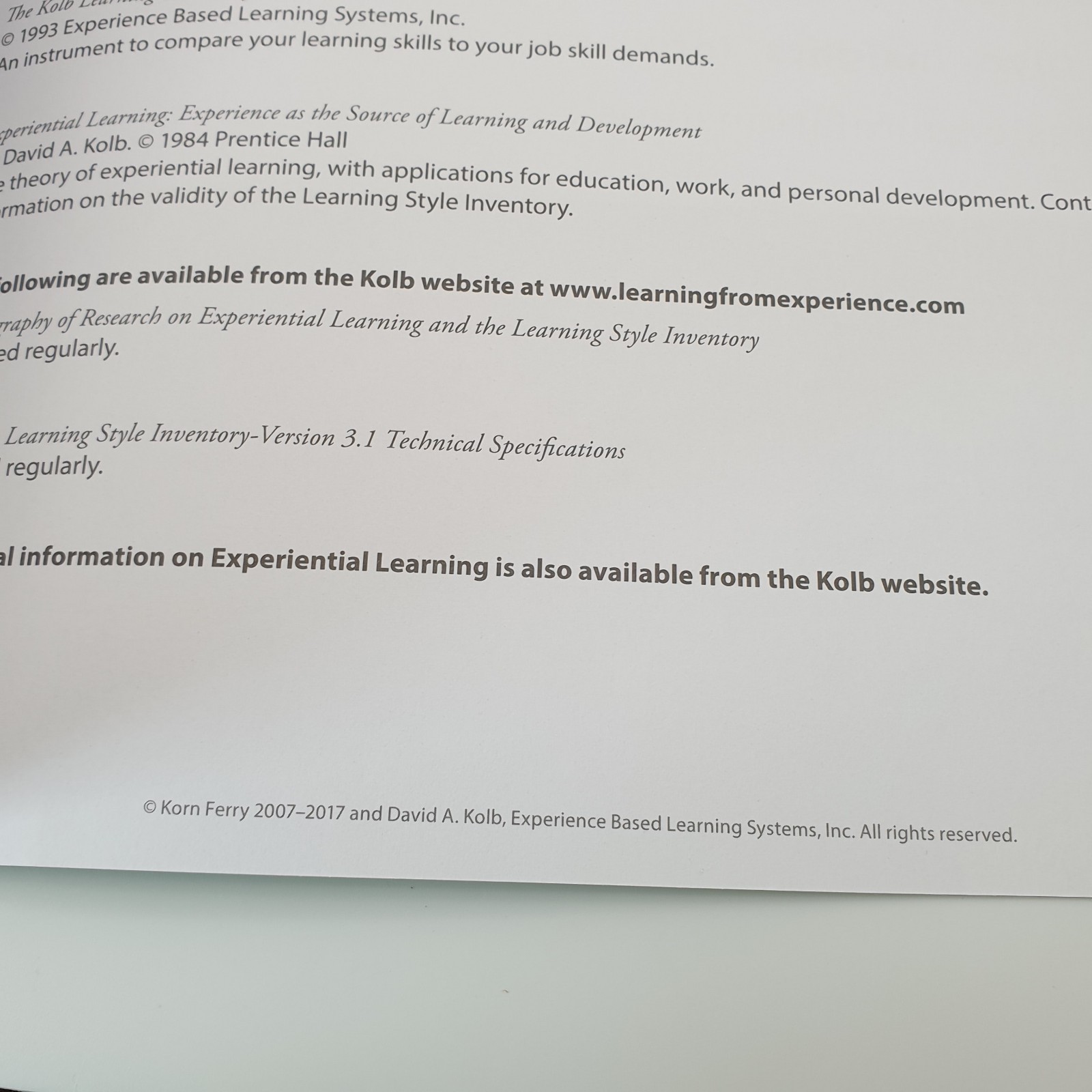 Kolb Learning Style Inventory Workbook Version 3.1 (Korn Ferry | Hay Group)