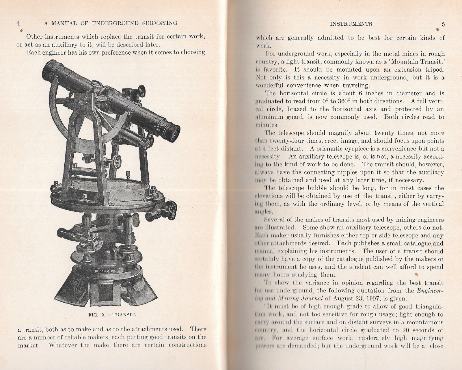 “MANUAL OF UNDERGROUND SURVEYING” by L. W. Trumbull – 1910