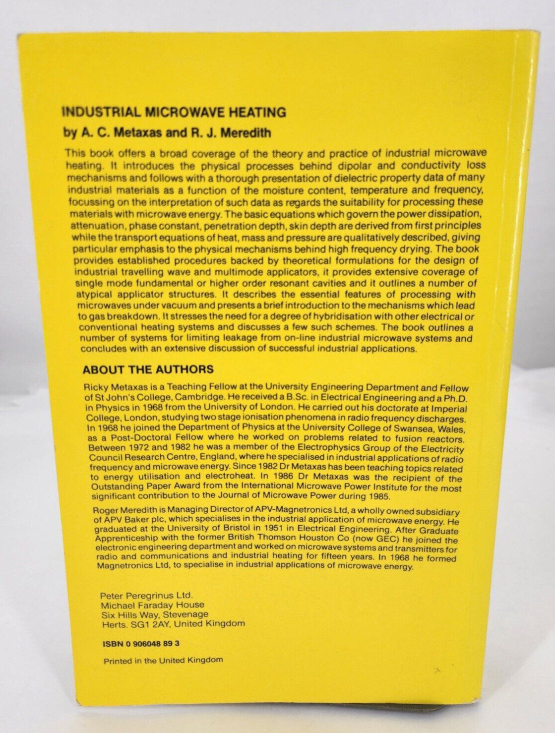 Industrial Microwave Heating (Energy Engineering), Metaxas, A.C.,Meredith, R.J.,