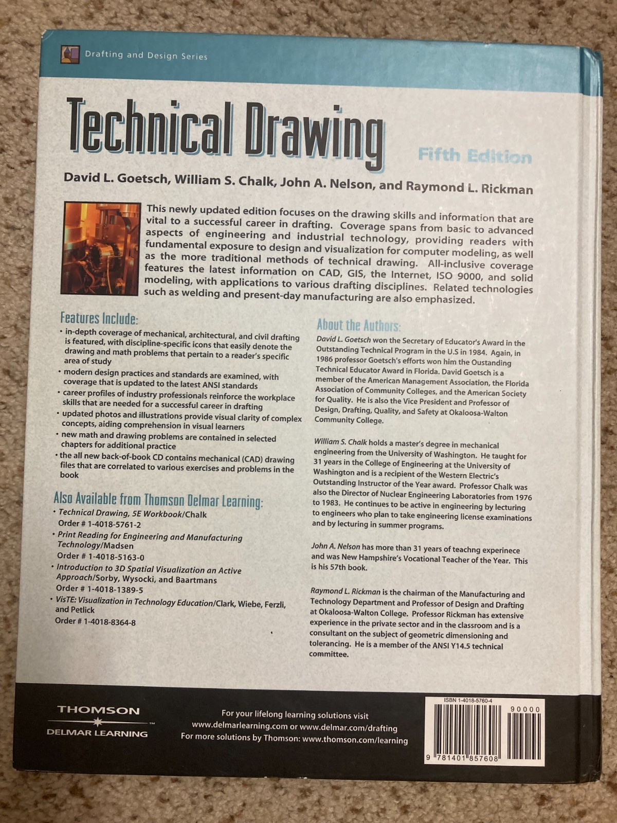 Technical Drawing by David L Goetsch 5th Ed. Used Very Good Condition with CD