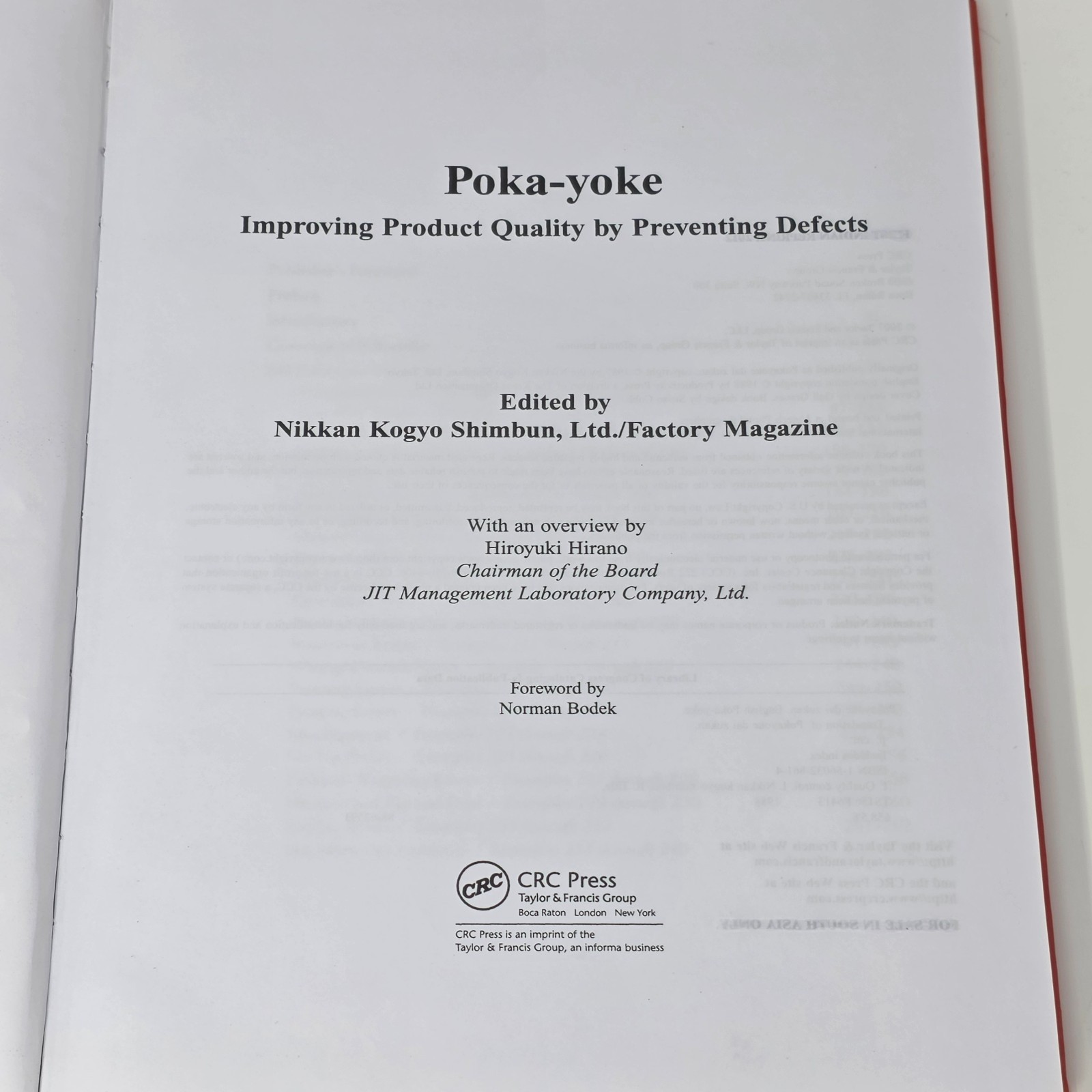 Poka-Yoke: Improving Product Quality by Preventing Defects