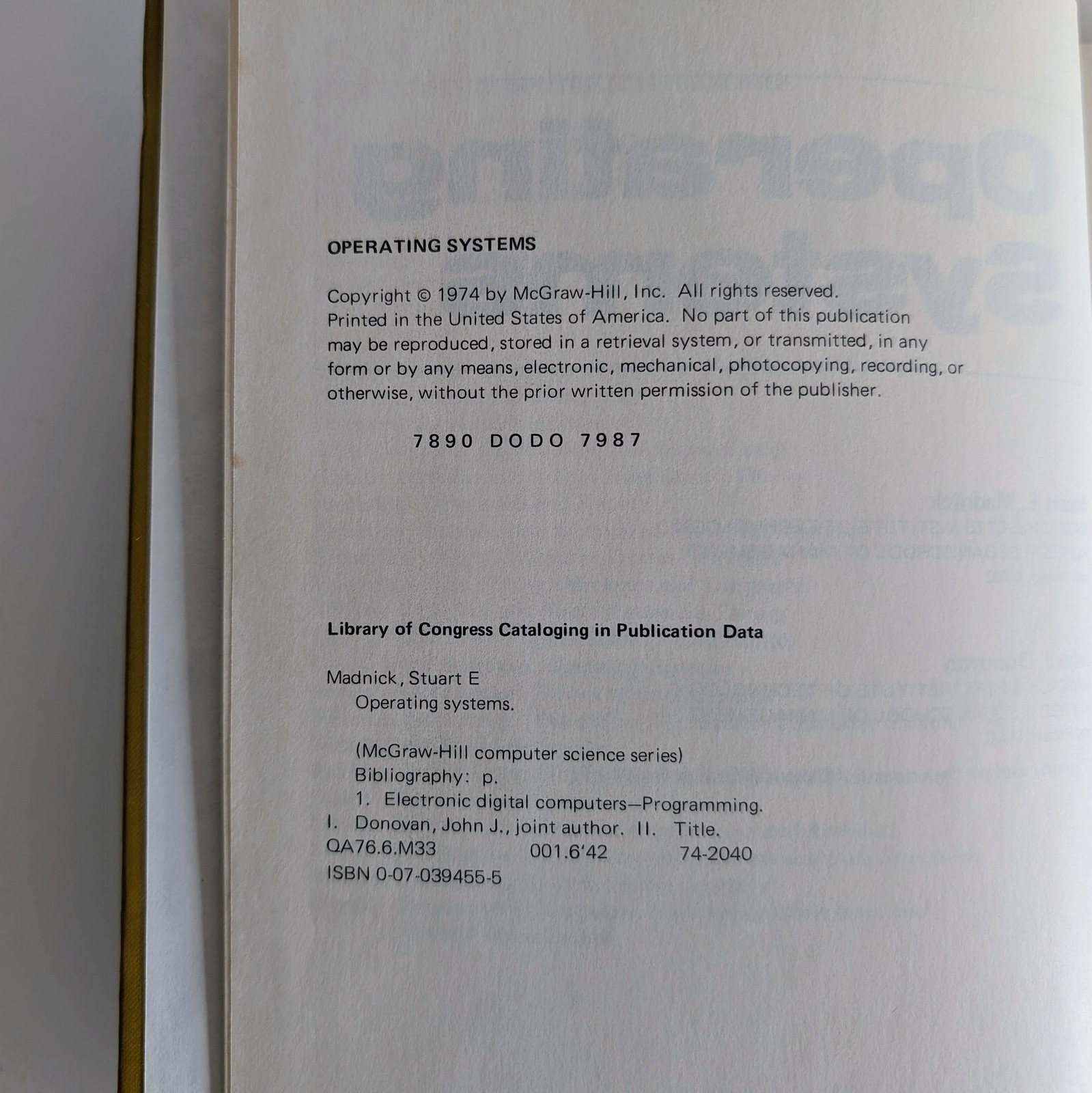 Operating Systems Madnick Donovan McGraw-Hill Computer Science Series 1974