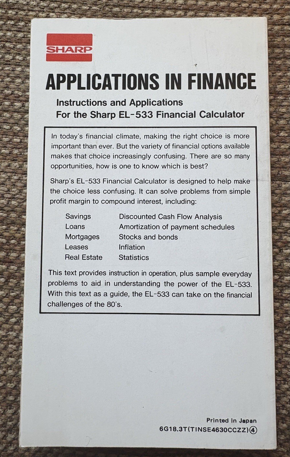 Sharp EL-512 Calculator Programming For The Sciences (1983), Applications