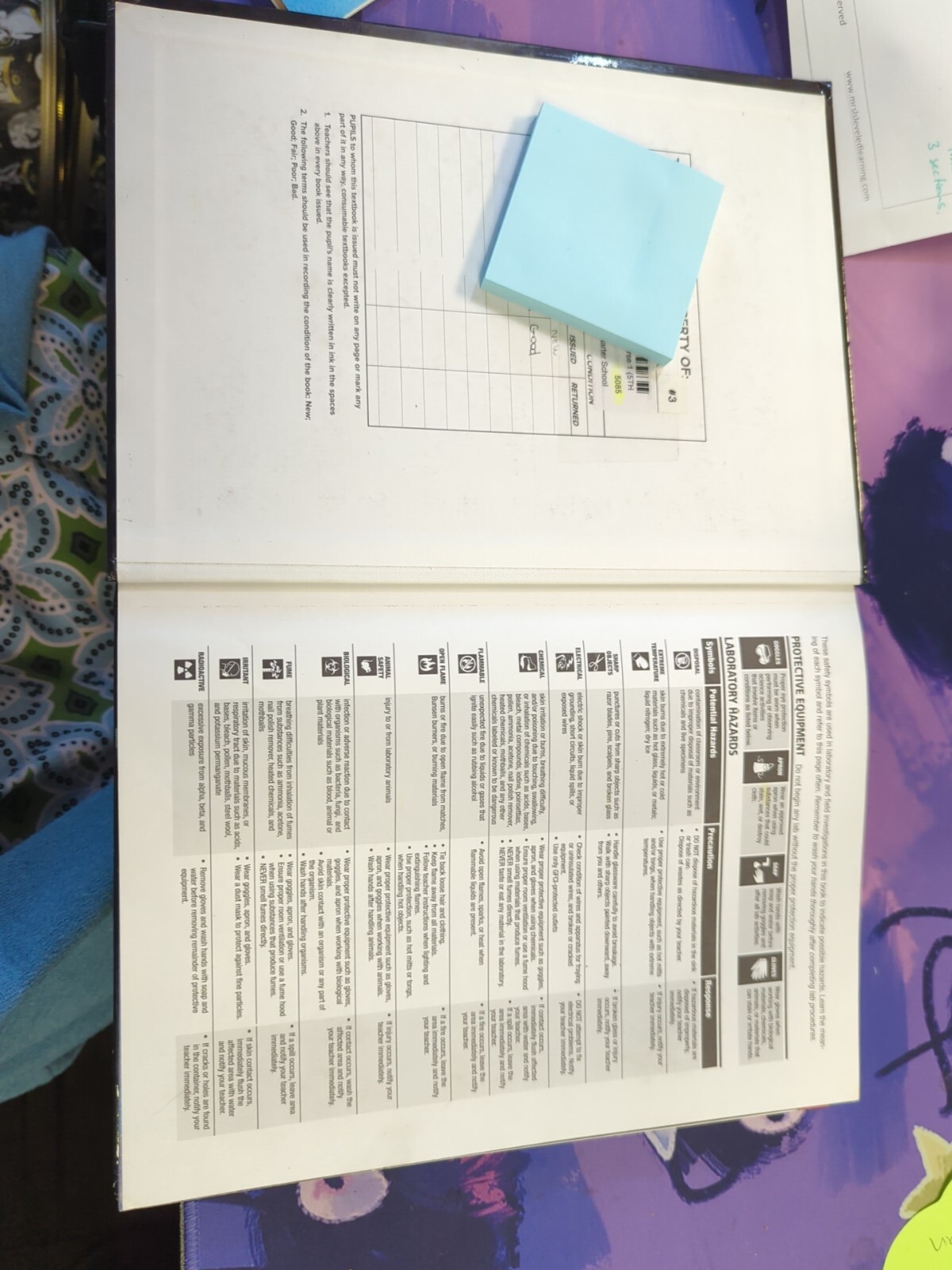 School Issued Science Textbooks