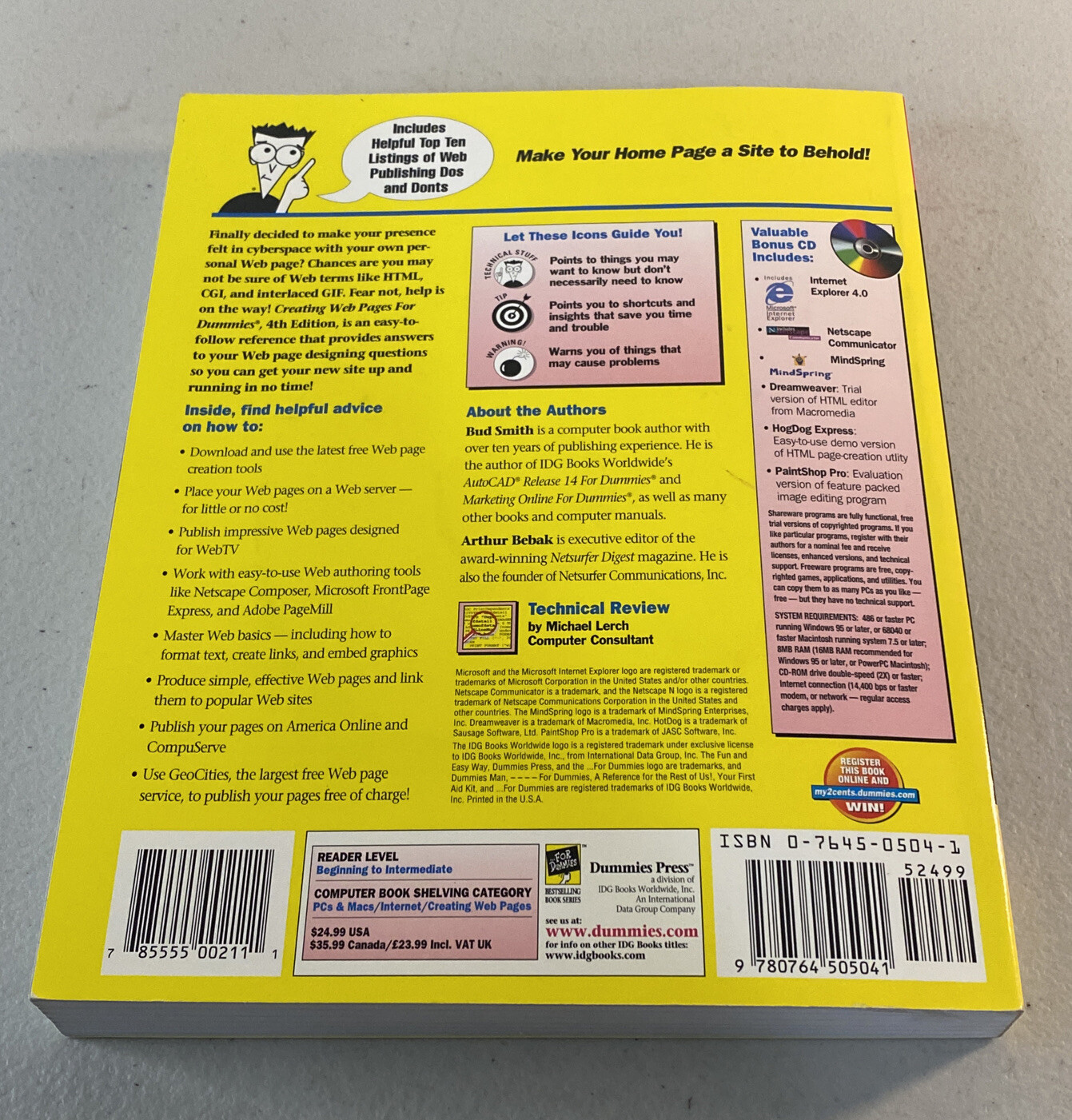New Creating Web Pages for Dummies 4th Edition by Bud Smith CD-ROM