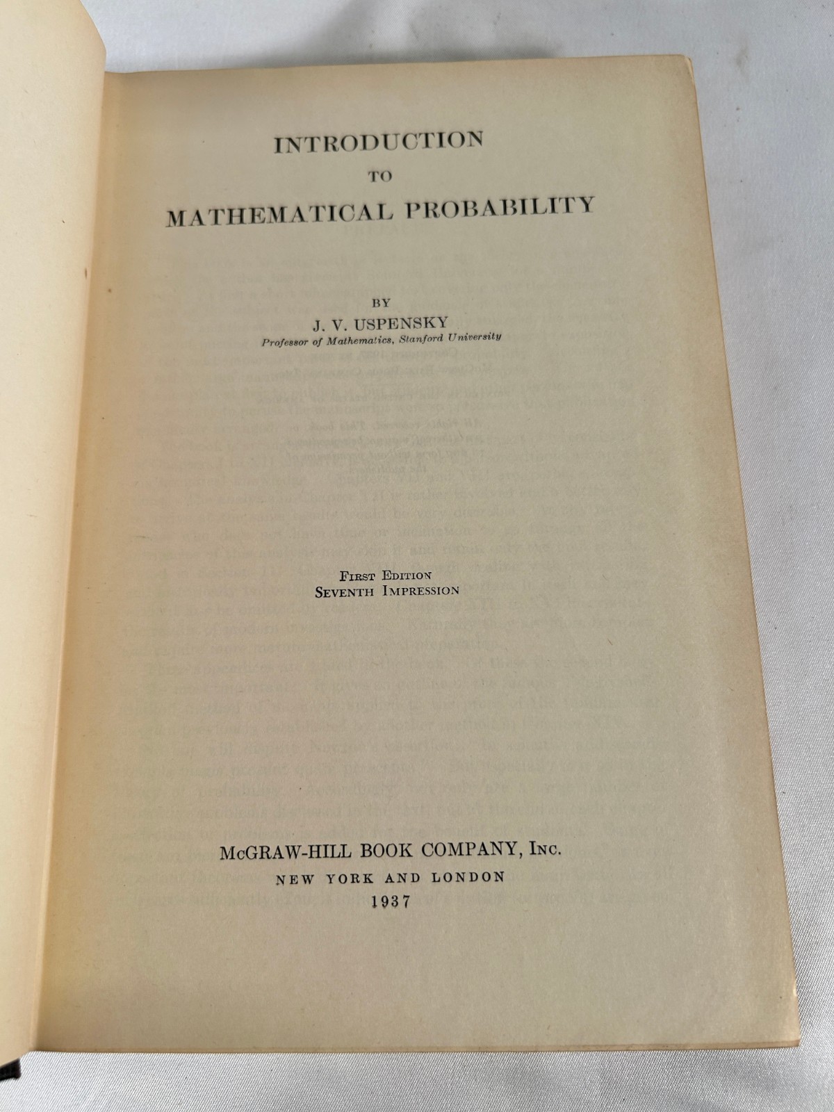 Introduction to Mathematical Probability – Uspensky – 1937 1st ed