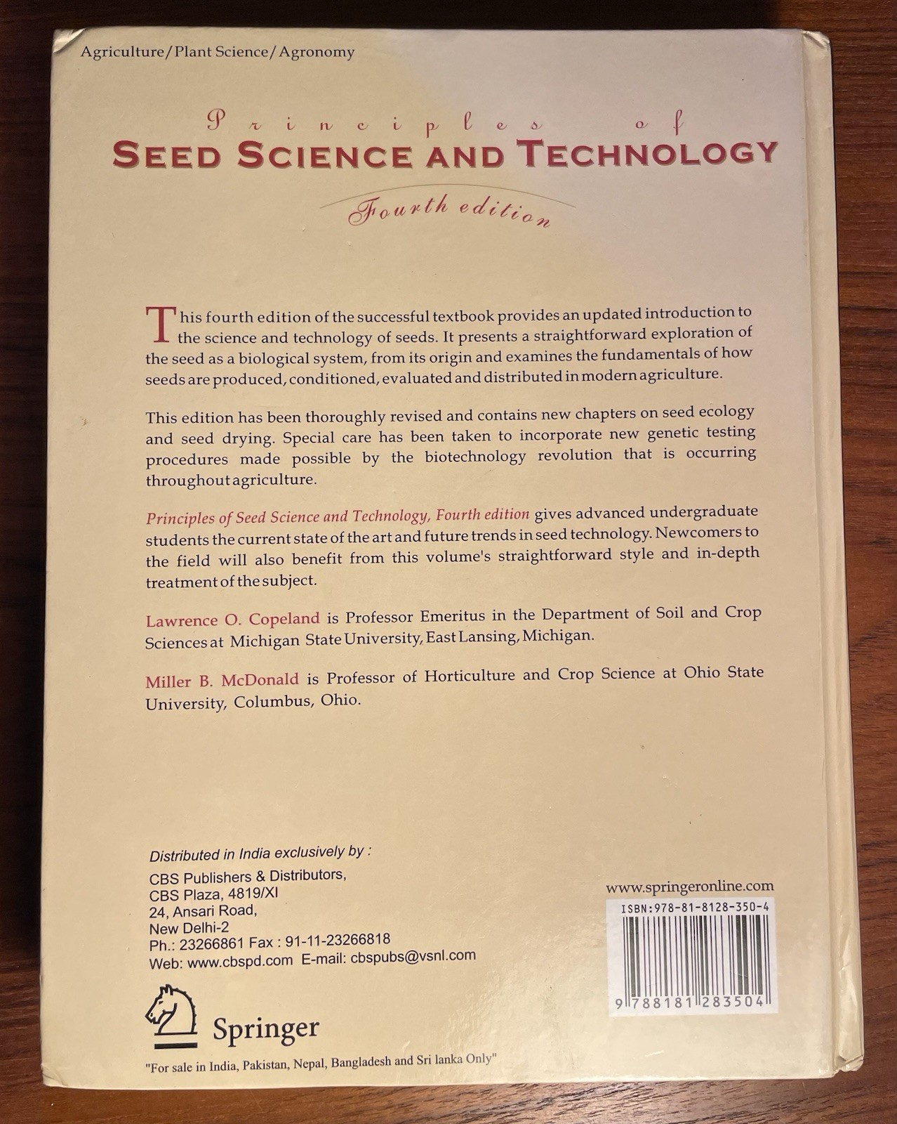 Principles of Seed Science and Technology by Copeland / McDonald 4th Edition HC
