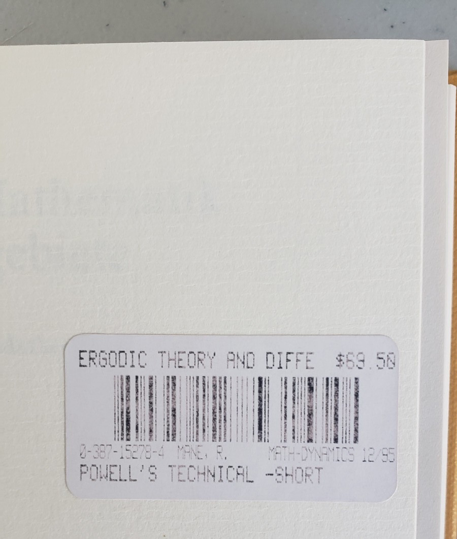 Rare Math: Ergodic Theory and Differentiable Dynamics Mane 1987 Springer NEW