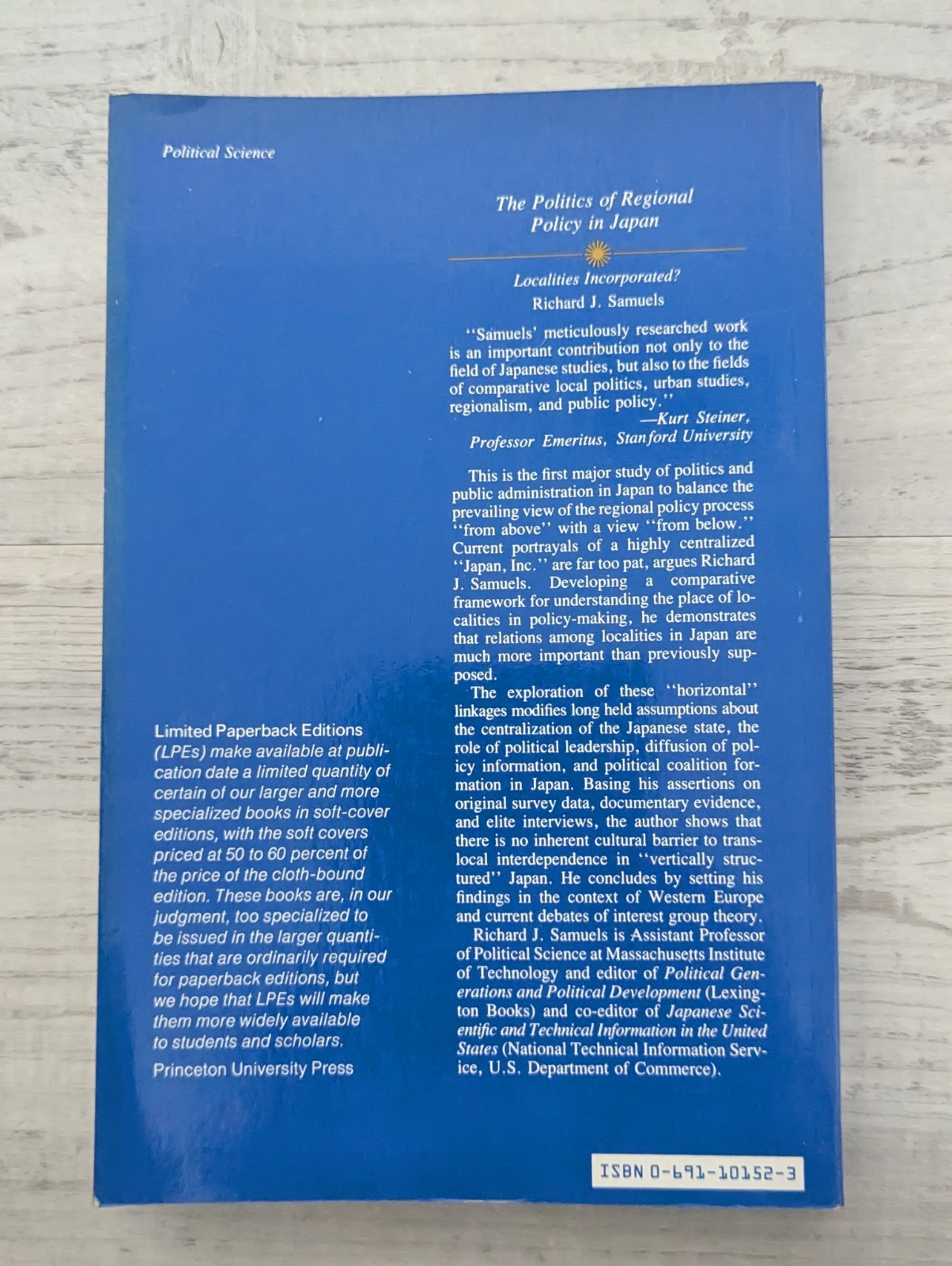 The Politics of Regional Policy Japan: Localities Incorporated? R. Samuels VG/PB