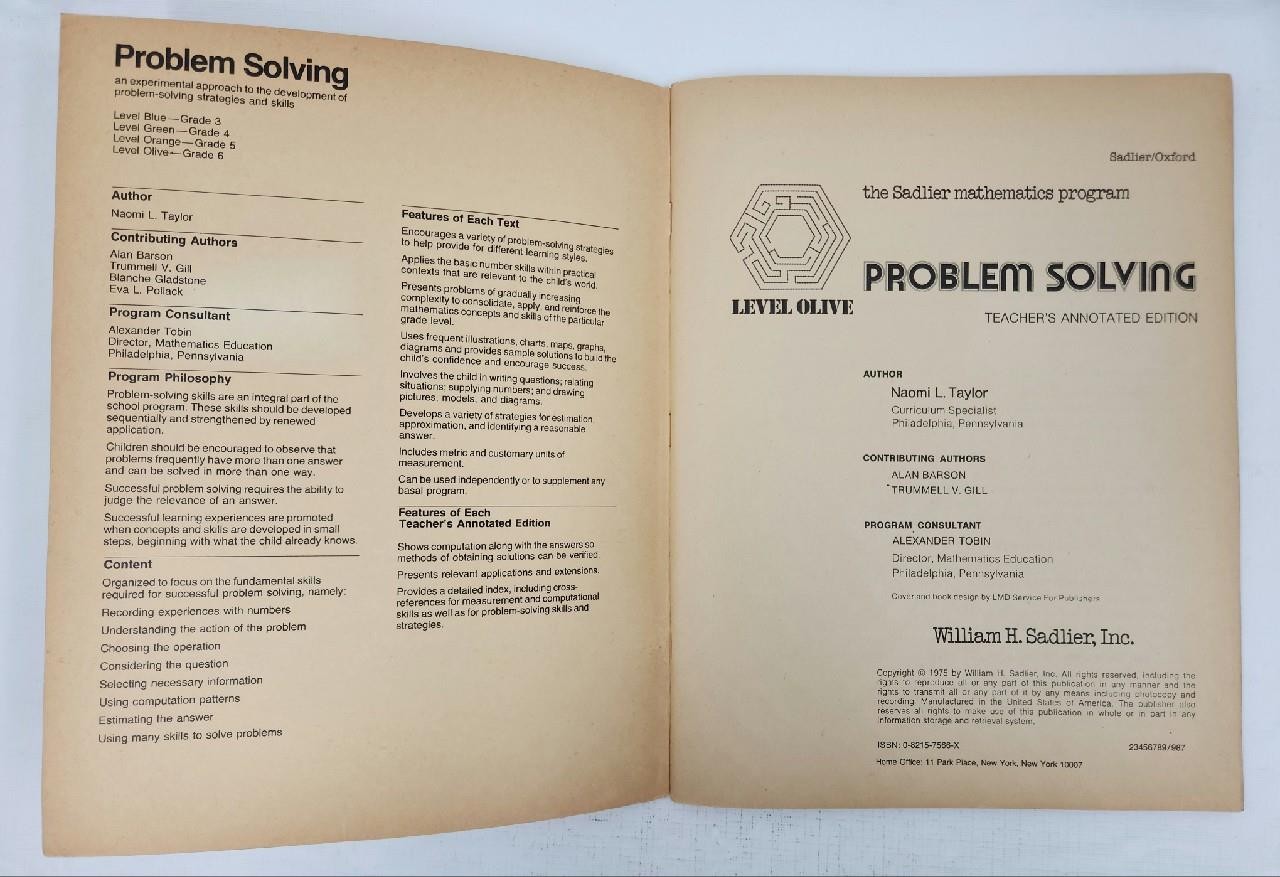 The Sadlier Mathematics Program Problem Solving Teacher’s Annotated Edition 1975