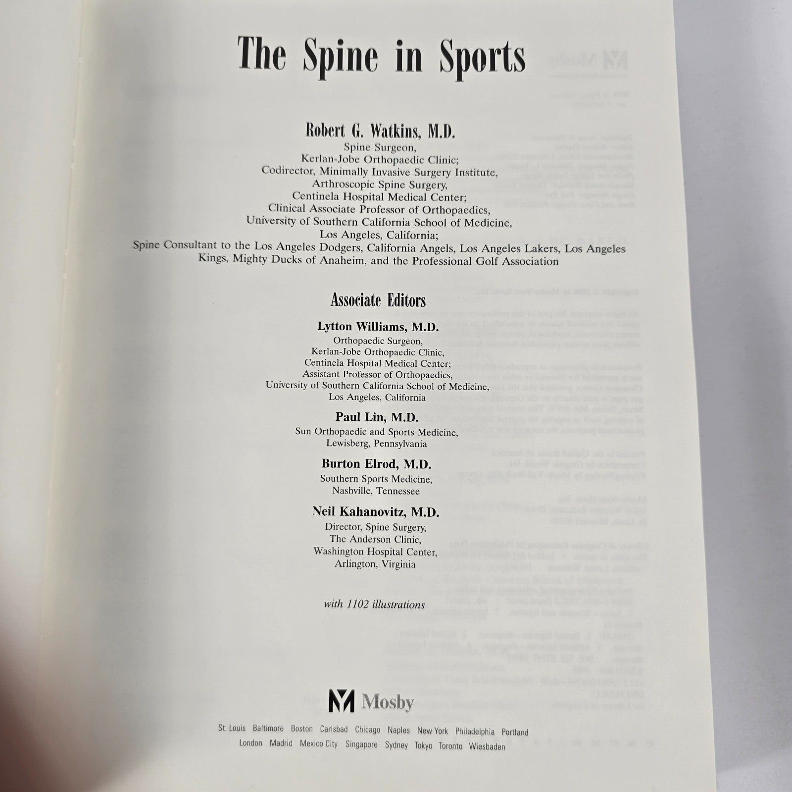 The Spine In Sports 1st Edition Author Robert G. Watkins Medicine Book 1995