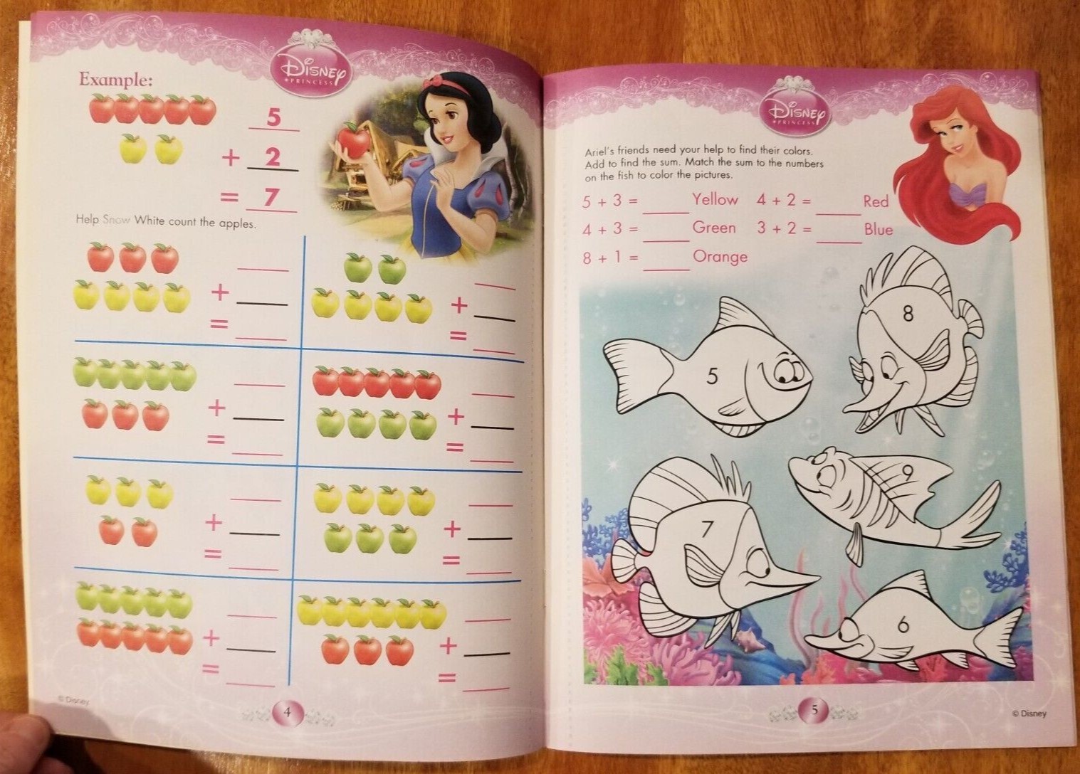 Disney Princess Addition & Subtraction Math Workbook 32 pages UNUSED